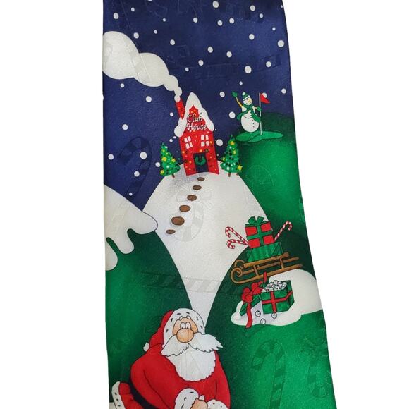 Hallmark Yule Tie Greetings Santa Golfing at North Pole 100% Silk - Picture 3 of 10